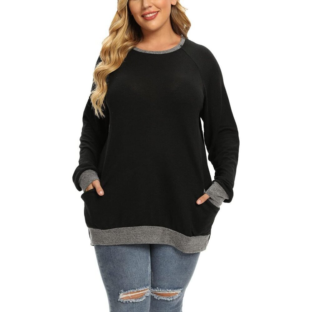 Plus Size Sweatshirt Women Long Sleeve Pockets Casual Tunic for Leggings